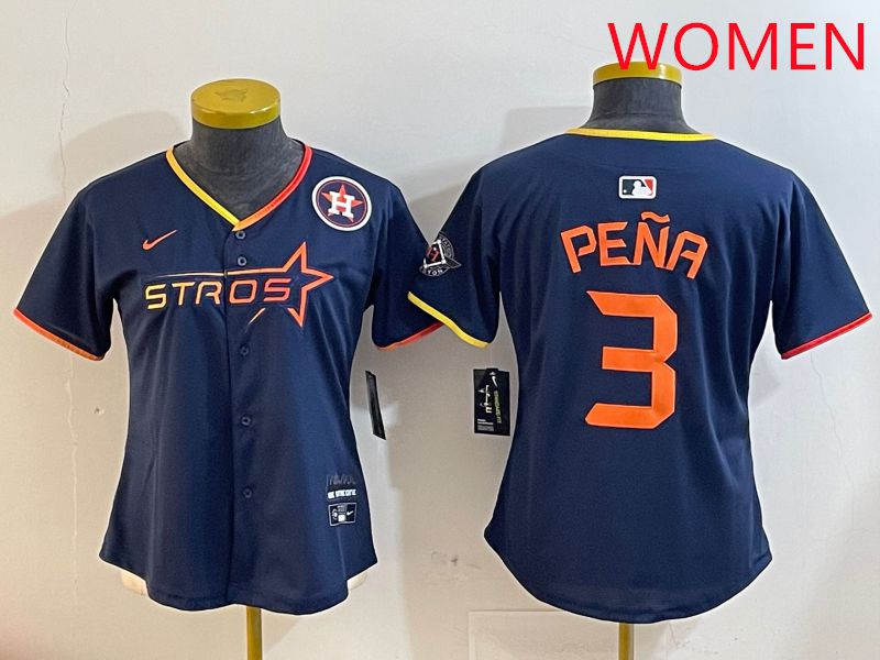 Women Houston Astros 3 Pena Drak Blue Three generations Joint Name 2025 Nike MLB Jersey style 41011